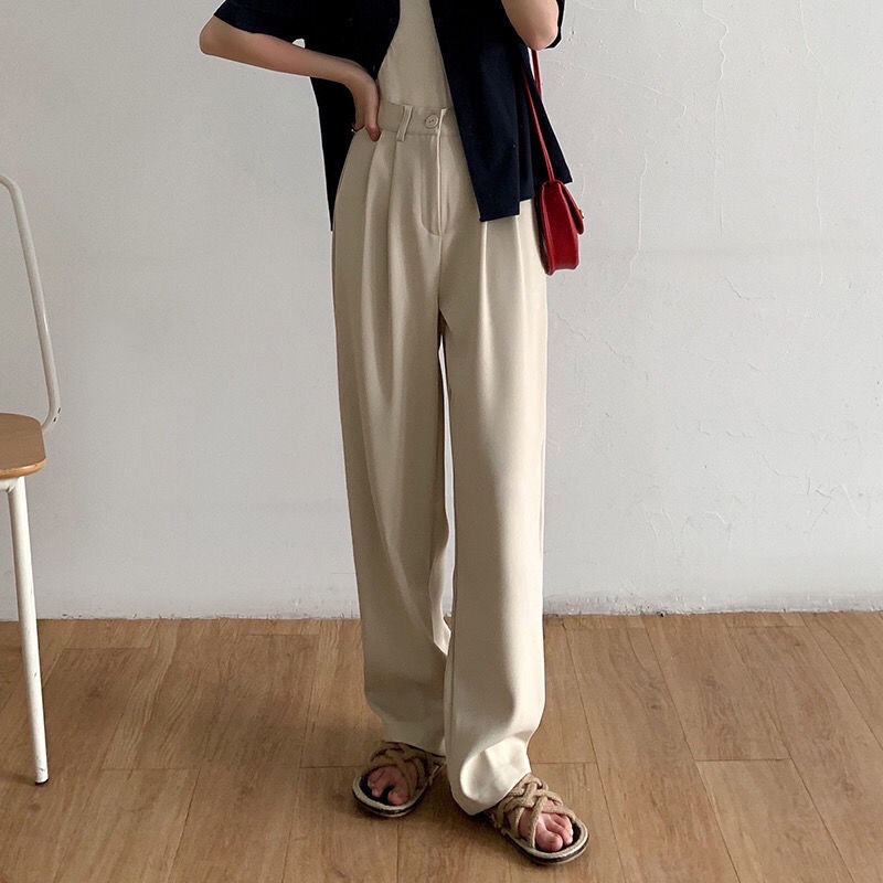 Quần vải ống suông cạp cao màu sắc vintage Q18