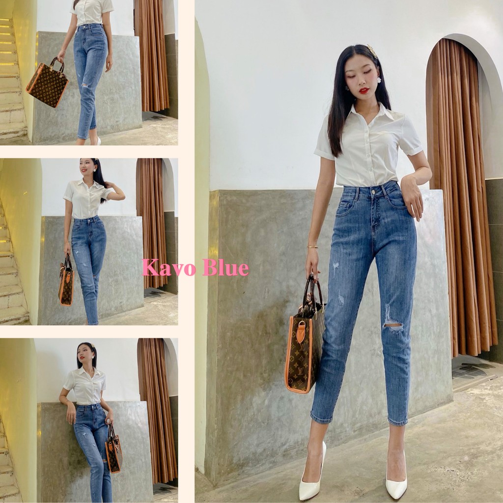 Quần Bò Nữ Dáng Boy KAVO BLUE co giãn 4 chiều BY87-16