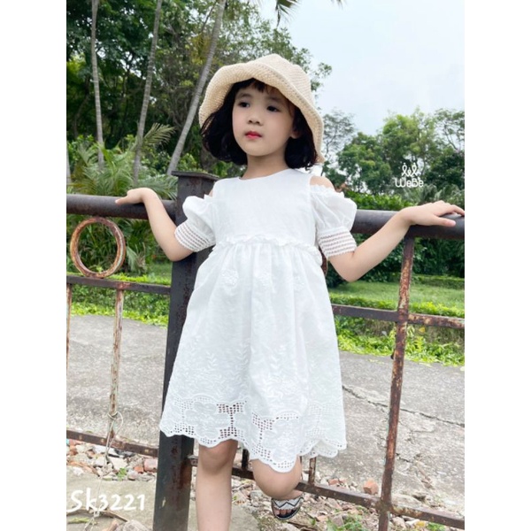 ĐẦM TRẮNG WEBE BÉ GÁI THÊU 2 LỚP XINH XẮN