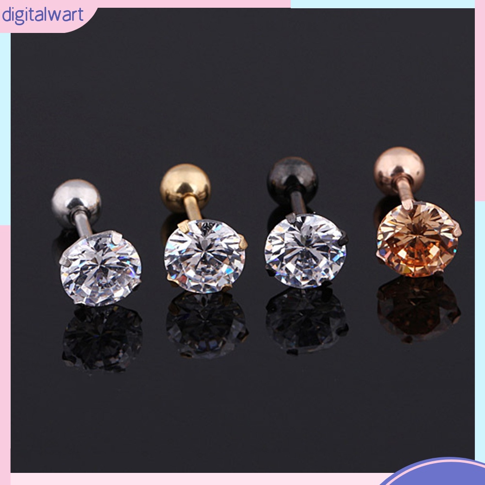Bông tai thép titan đính đá zircon thời trang cho nam nữ