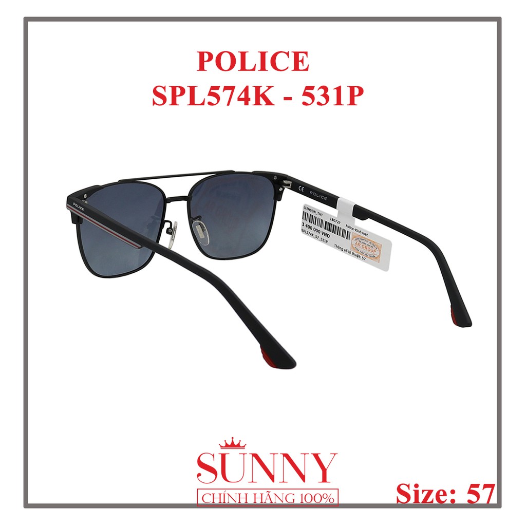 Kính mát Police chính hãng SPL574K màu sắc thời trang, thiết kế dễ đeo bảo vệ mắt