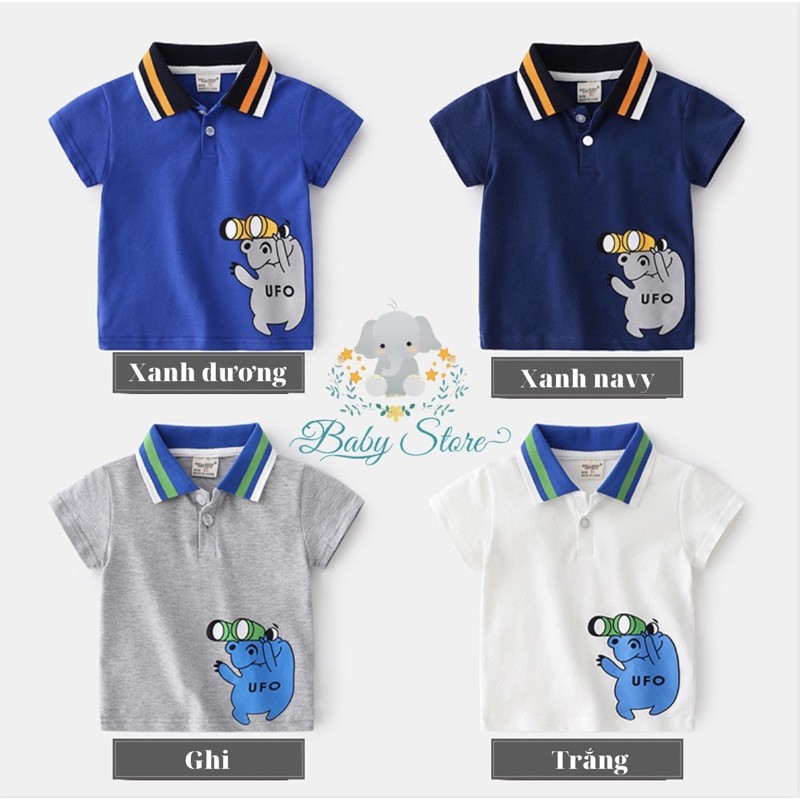 Áo Polo WELLKIDS cộc tay cho bé trai in hình khủng long UFO đáng yêu