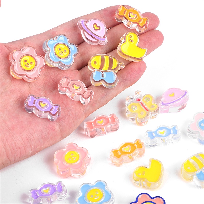 Hạt xỏ BEADIA bằng nhựa acrylic màu đỏ nhiều kiểu dáng dễ thương dùng làm trang sức diy