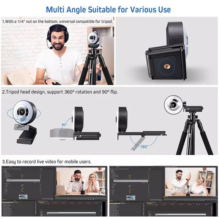 Cực nét] Webcam hỗ trợ học online có Mic,tích hợp đèn trợ sáng độ phân giải 1080P 2K | BigBuy360 - bigbuy360.vn
