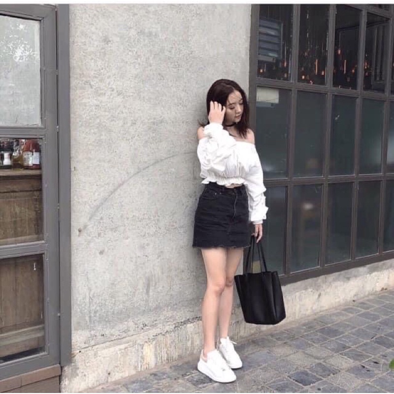 Áo trễ vai bẹt vai tay dài kala top đen, trắng | BigBuy360 - bigbuy360.vn