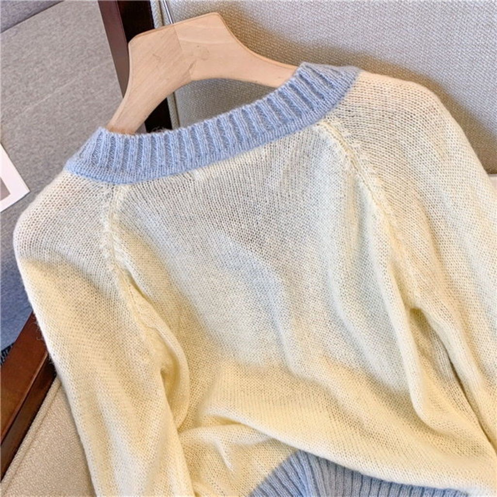 Áo sweater Cổ Chữ V Màu Sắc Tương Phản Phong Cách Hàn Quốc Thời Trang Mùa Thu Cho Nữ
