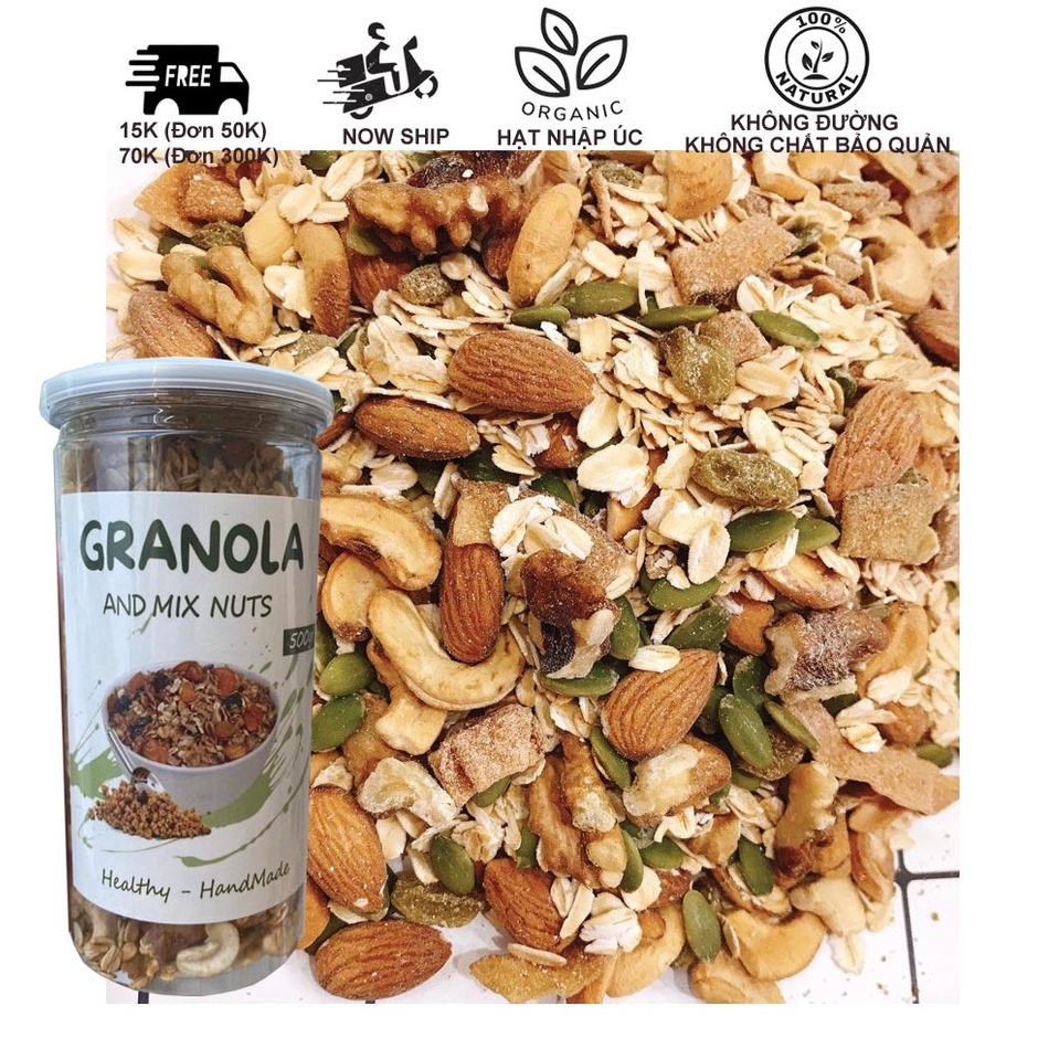 500Gr Granola giảm cân mix các loại hạt vị mật ong - Không đường - Không chất bảo quản