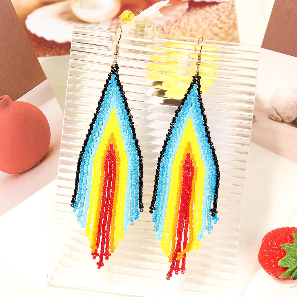 💎OKDEALS💎 Women Bohemian Folk Style Retro Tassel Long Earring Gift Fringe Dangle Long Beaded Party Bead Tribal Weave Individual package Handmade/Multicolor