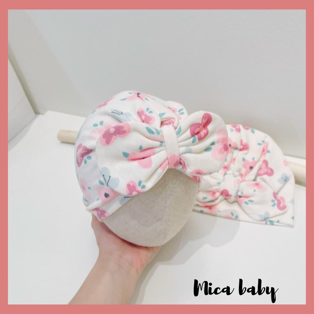 Mũ turban họa tiết hoa tím hồng xinh xắn cho bé gái MTB165 Mica Baby