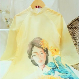 ÁO DÀI VINTAGE CÔ GÁI VÀNG, CHẤT LỤA MỀM CAO CẤP