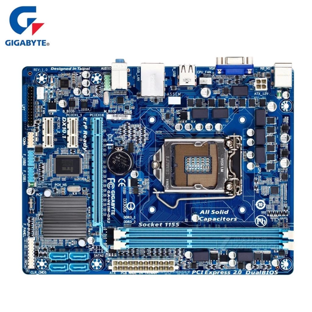 Main Gigabyte H61-DS2 chạy 1 khe Ram + Fe chặn - Hàng tháo máy