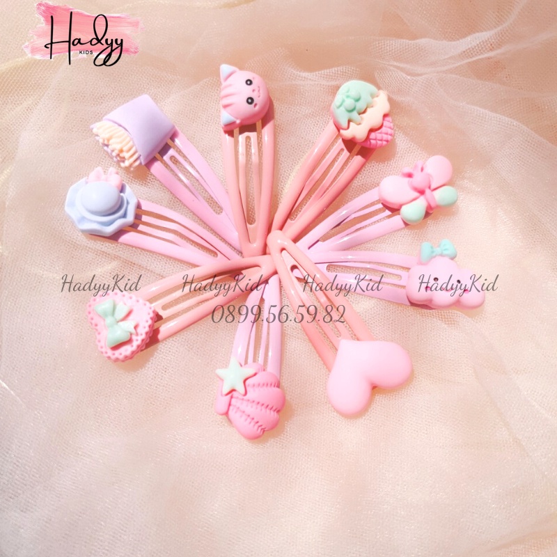 Kẹp tóc xinh cho bé gái đính hình ngộ nghĩnh cặp tóc bấm hình giọt nước set 10 chiếc sắc màu HadyyKids -CT44