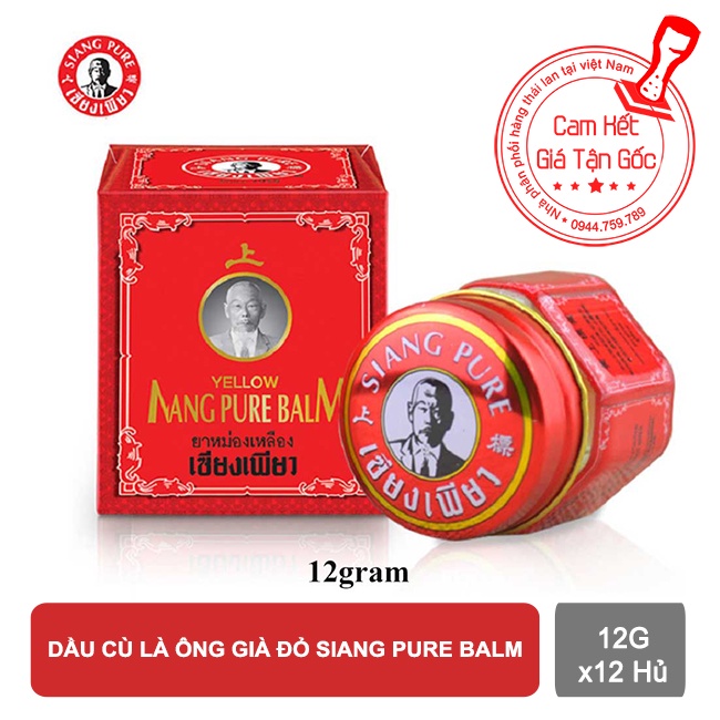 Lốc 12 Chai Dầu Cù Là Ông Già ĐỎ Siang Pure 12g Thái Lan [Cao Vàng]