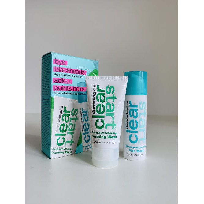 Bộ đôi sản phẩm hết mụn đầu đen Dermalogica dòng Clear Start gồm mặt nạ và sữa rửa mặt