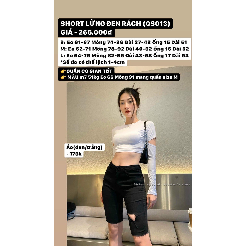 QUẦN SHORT LỬNG ĐEN RÁCH 1 BÊN-QS013