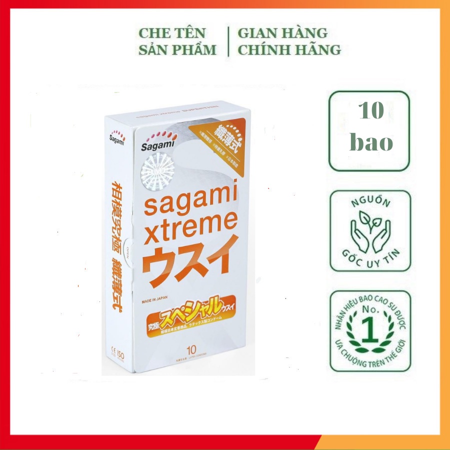 Bao cao su SAGAMI cam cao cấp, hàng chính hãng Nhật bản, bao cao su siêu mỏng, hộp 10 bao