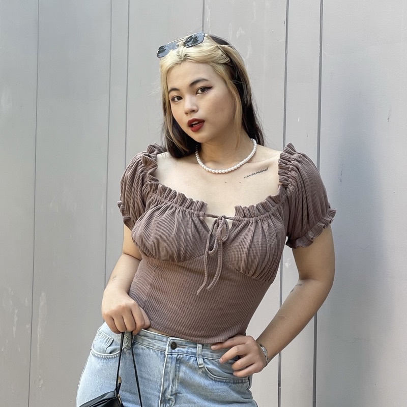 Áo croptop nữ tay ngắn áo kiểu bigsize ôm trễ vai MUP Bigsize AC08