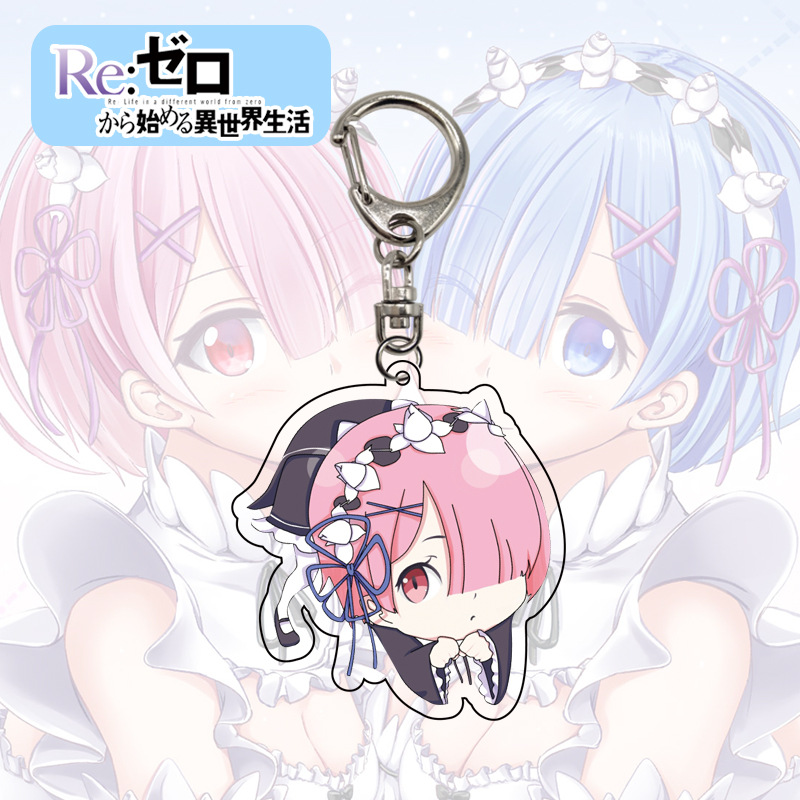 Móc chìa khóa họa tiết Ram Rem anime Re:Zero bằng acrylic chất lượng cao