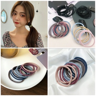 Set 10 dây cột tóc co dãn màu trơn loại dày màu ngẫu nhiên
