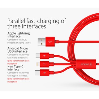 Cáp Sạc 3 đầu sạc ORICO UTS-12 -Type-C / android / Lightning (iphone)