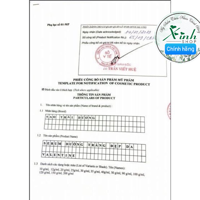 Serum đặc hiệu nám Valentine thái dương