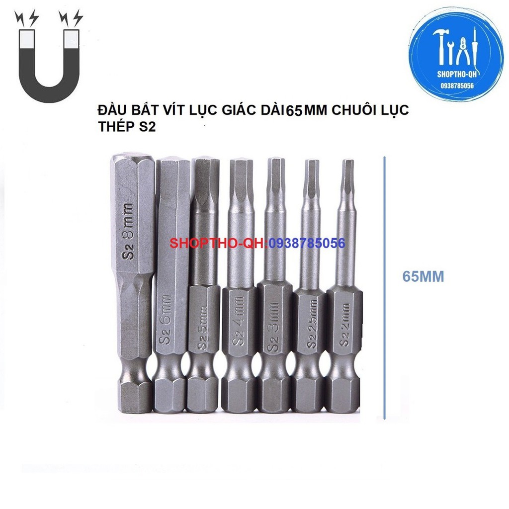 BỘ 7 ĐẦU BẮT VÍT LỤC GIÁC DÀI 65MM CHUÔI LỤC GIÁC THÉP S2