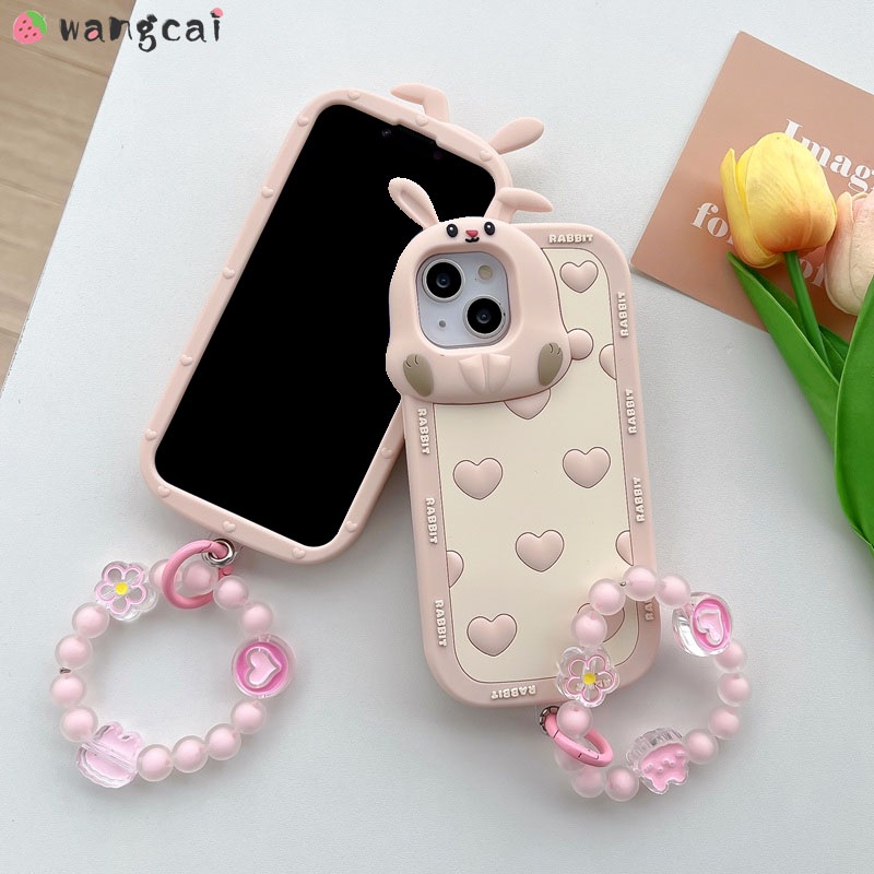 Ốp Điện Thoại Silicon Mềm Hình Tai Thỏ 3D Có Dây Đeo Cổ Tay Cho iPhone 13 12 11 Pro Max
