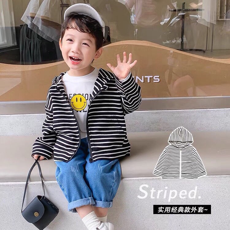 Phong Cách Mới Đặc Biệt Offer ~ Áo Khoác Mỏng Có Dây Kéo Có Mũ Trùm Đầu Dễ Phối Đồ Cho Bé Trai