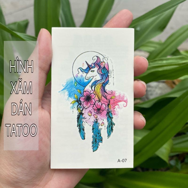 Hình xăm kỳ lân unicorn sắc màu huyền ảo a07. Tatoo dán tạm thời size 10×6cm