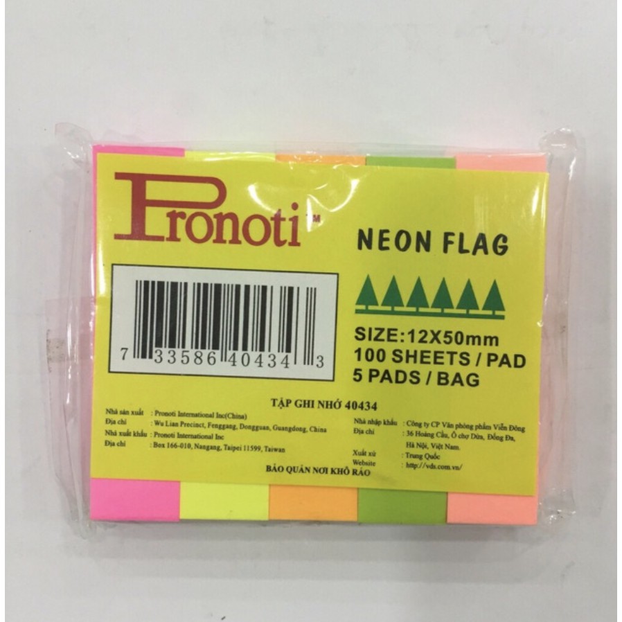 Giấy Note Pronoti 5 màu dạ quang - Giấy note văn phòng phẩm Pronoti chính hãng 1,2cm*5cm