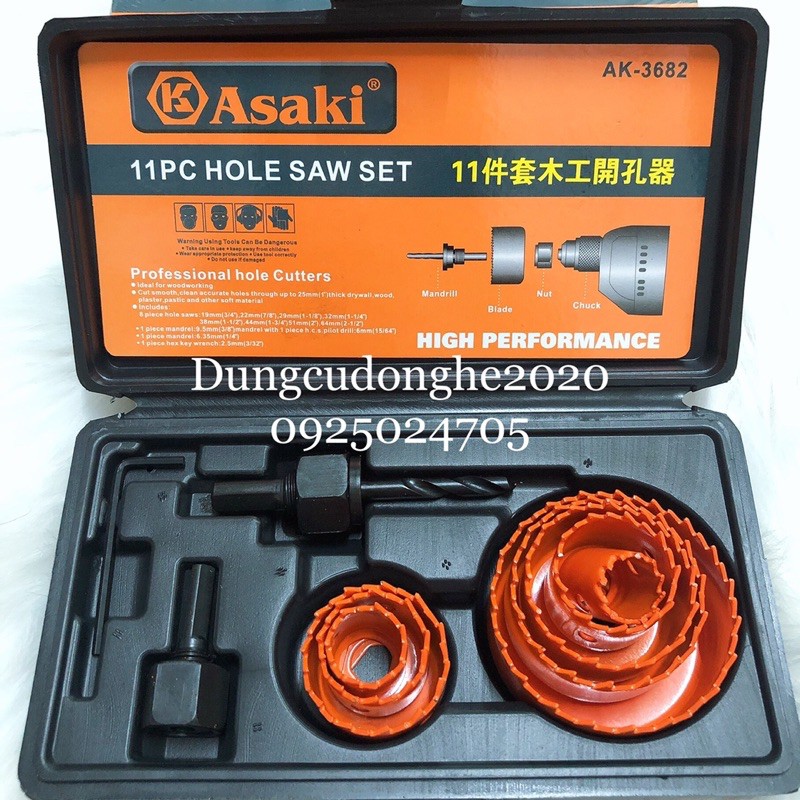 Bộ mũi khoét lỗ gỗ và thạch cao 11 chi tiết Asaki AK-3682