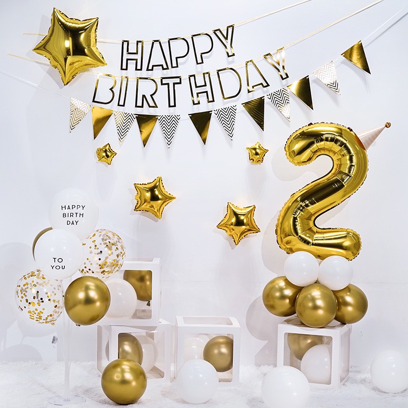 Set Bóng Trang Trí Sinh Nhật MS899 Tông Vàng Mẫu Mới