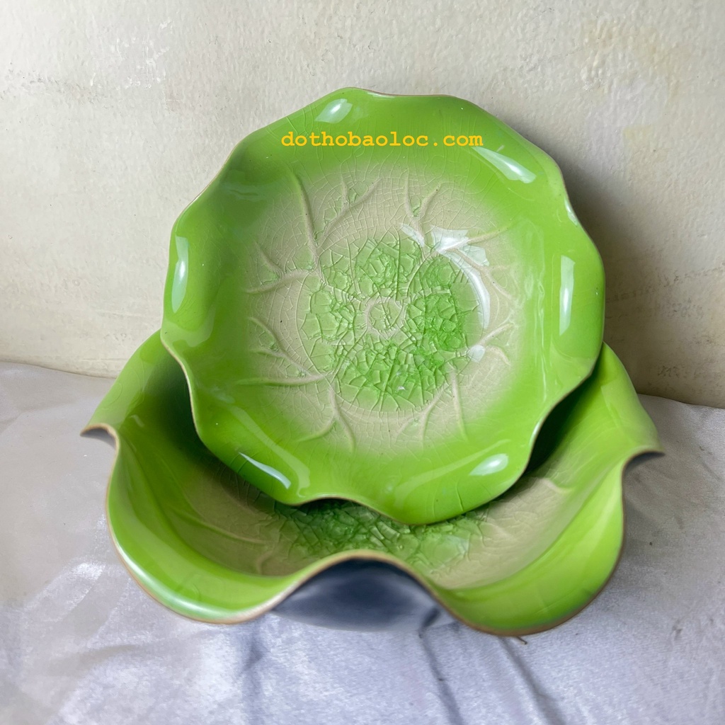 Bát Thả Hoa Sen Bát Tụ Lộc "Minh Đường Tụ Thủy" Men Thủy Tinh Xanh Bát Tràng
