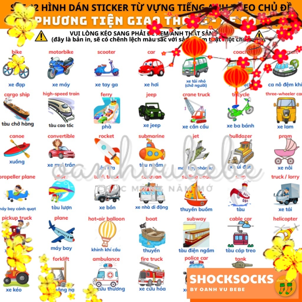 🔥42 hình dán sticker từ vựng tiếng Anh chủ đề PHƯƠNG TIỆN GIAO THÔNG🔥