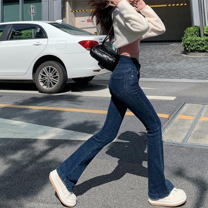 Jiashucheng Quần Jean Cạp Cao Dáng Ôm Co Giãn Phong Cách Mới Cho Nữ @ -