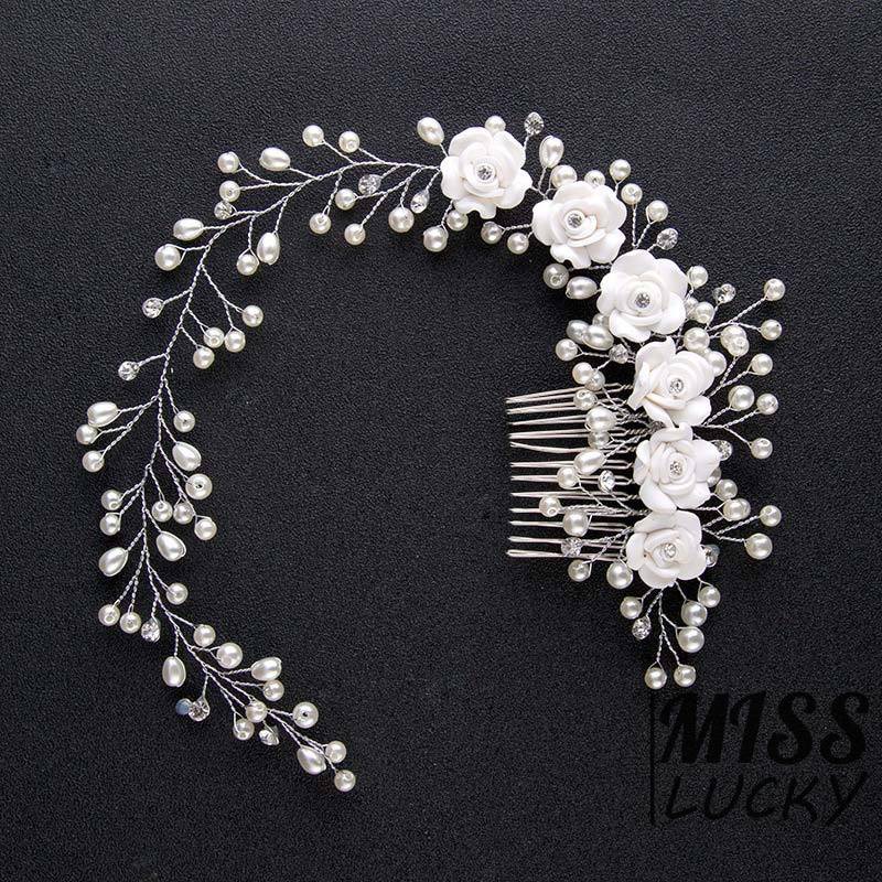 Lược cài tóc hợp kim trang trí hạt và hoa xinh xắn thời trang Hàn Quốc cho nữ