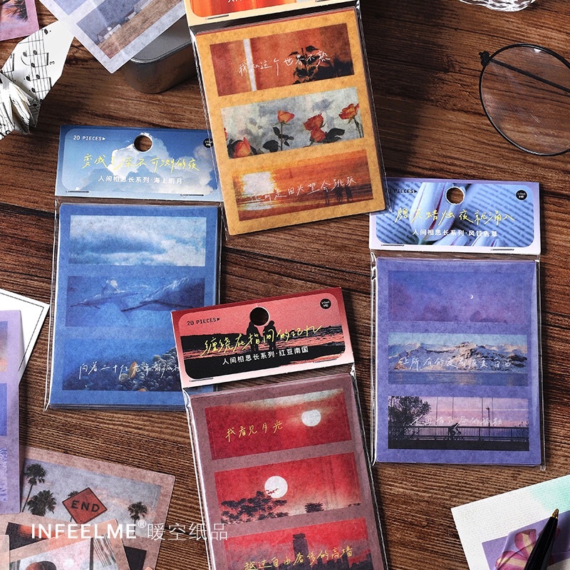 Túi 60 miếng dán chữ nhật phong cảnh duy mỹ