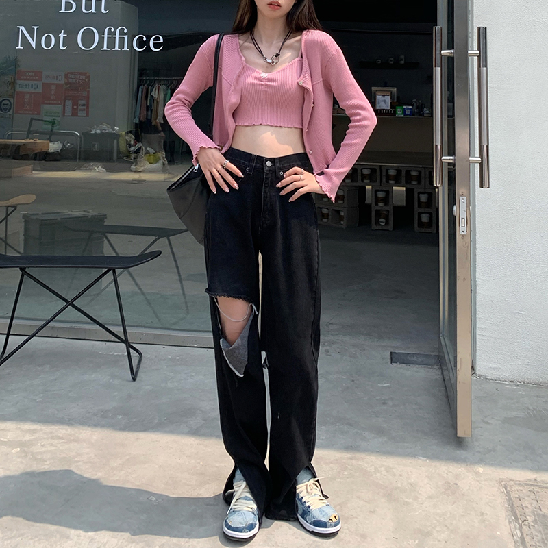 Quần Denim Nữ Lưng Cao Ống Rộng Rách Gối Thời Trang 42063 | BigBuy360 - bigbuy360.vn