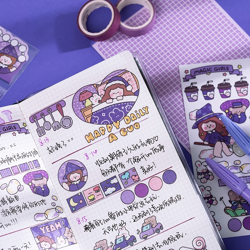 Set 4 tấm Sticker - Cô Gái Nhỏ - Bộ nhãn dán trang trí sổ tay bullet journal - M443