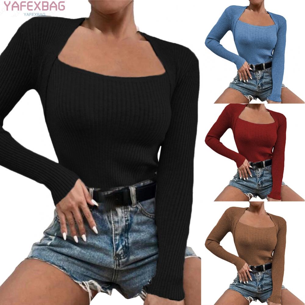 Women's Tops Slim Fit Women's Fitted Bodycon Tunic Blouse Knitted Bottoming