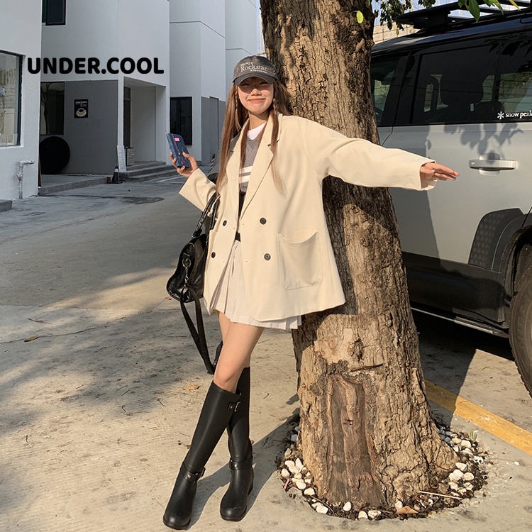 Áo Blazer Nữ UNDERCOOL Tay Dài Trơn Form Rộng Trẻ Trung - Áo vest khoác ngoài 1 lớp