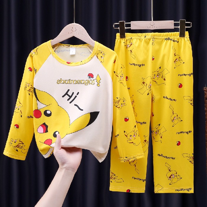 Bộ Đồ Ngủ Cotton Tay Dài In Họa Tiết Hoạt Hình Đáng Yêu Cho Bé