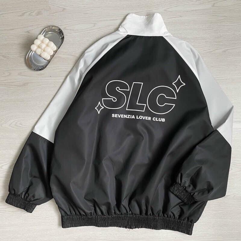 Áo khoác SLC unisex - Áo gió form rộng tay bồng, kiểu dáng vintage màu trắng đen Ulzzang