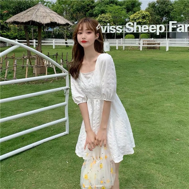 [Mã WAMT1505 giảm 10K đơn 0K] [Sẵn hàng] Váy trắng cổ vuông tay bồng ( dáng ngắn và dài) | BigBuy360 - bigbuy360.vn