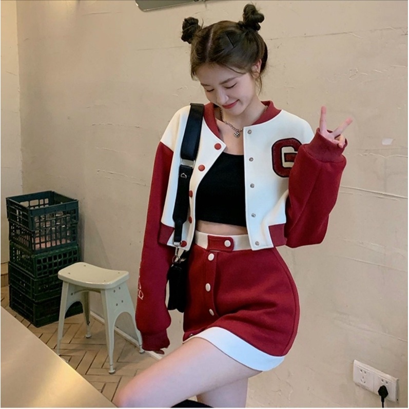 Set nỉ bóng chày hot girl xinh kèm váy ☘️☘️☘️☘️C8877