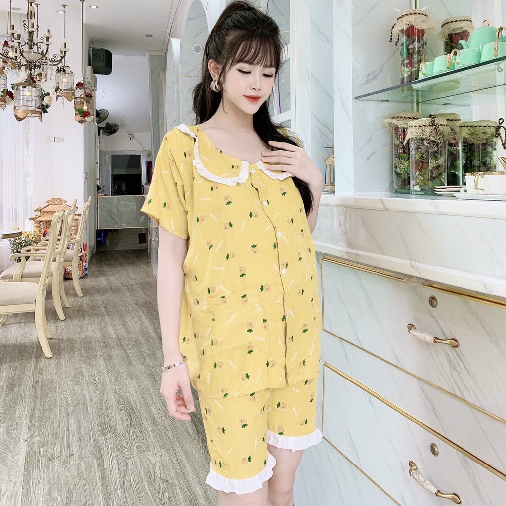 Bộ đồ bầu và sau sinh lửng chất đũi có vén ngực cho bé ti mầu sắc trẻ trung BĐ829