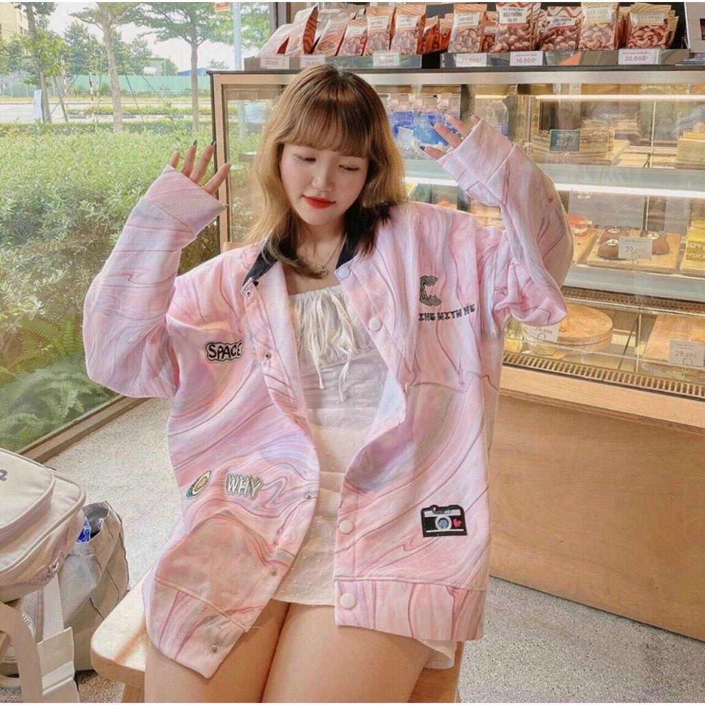 Áo Khoác Nỉ Loang 3D Bomber Unisex, Áo Khoác Form Rộng Nam Nữ Ulzzang, Labibi