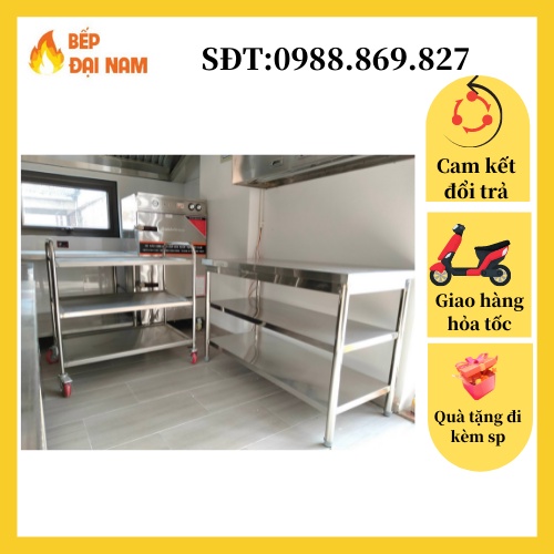 Bàn bếp inox 1m8 hàng Việt Nam, bàn sơ chế chắc chắn, không han rỉ bảo hành 12 tháng