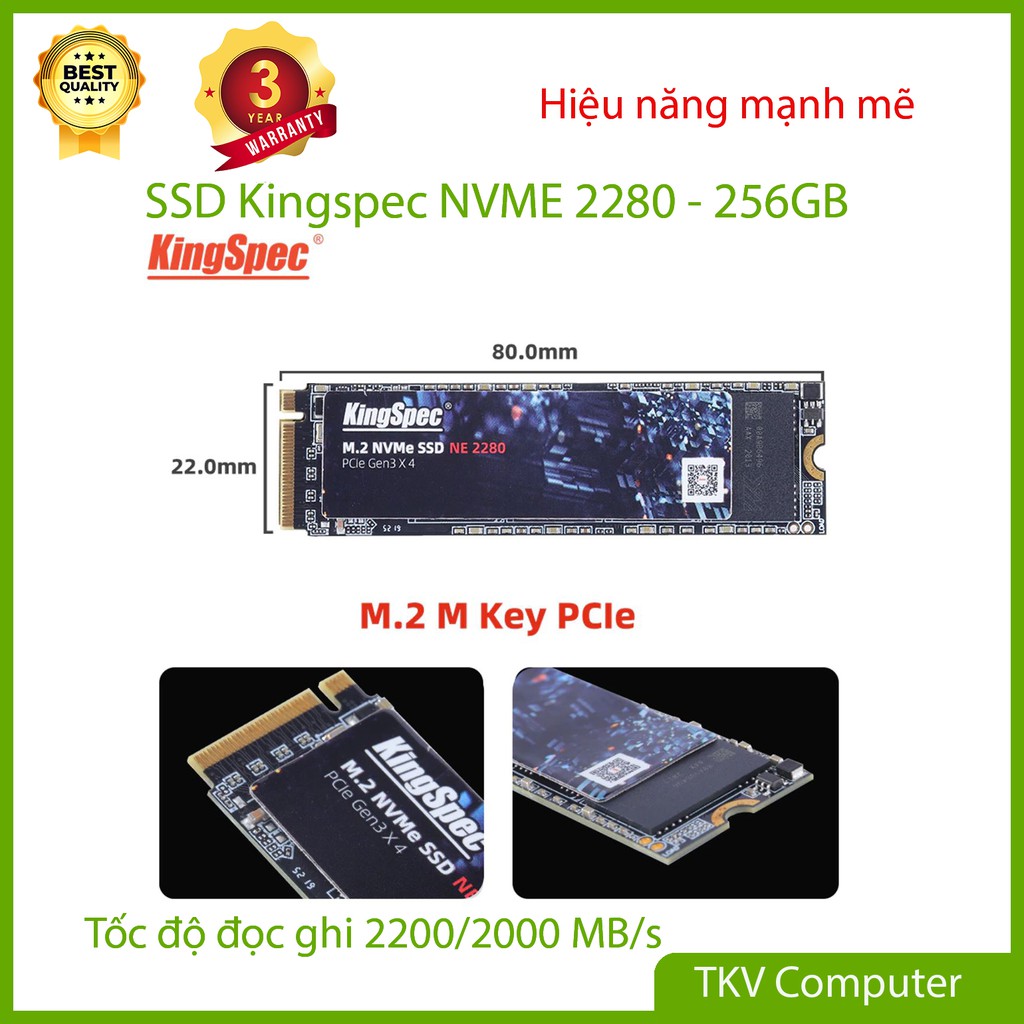 Ổ cứng SSD Kingspec NVME 256GB - 2280 NE-256 - Hỗ trợ cài đặt sẵn windows theo yêu cầu