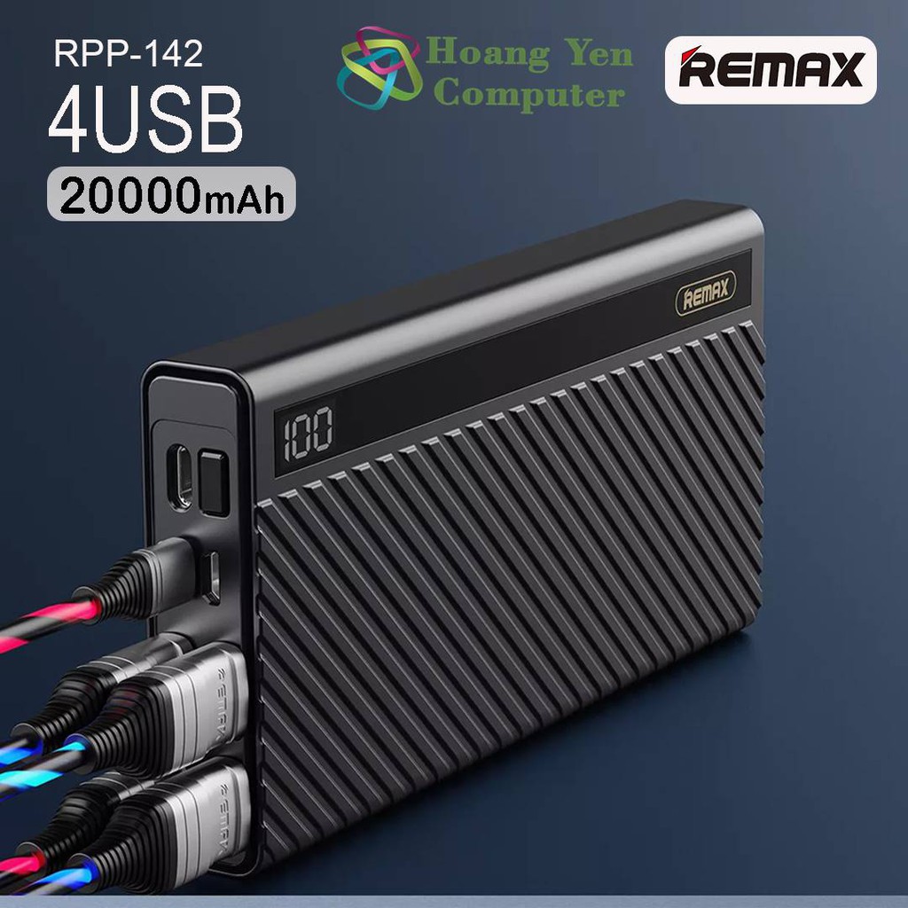 Sạc Dự Phòng Remax RPP-142 20000mAh Polymer 4 Cổng Sạc Ra, 3 Cổng Sạc Vào - BH 1 Năm